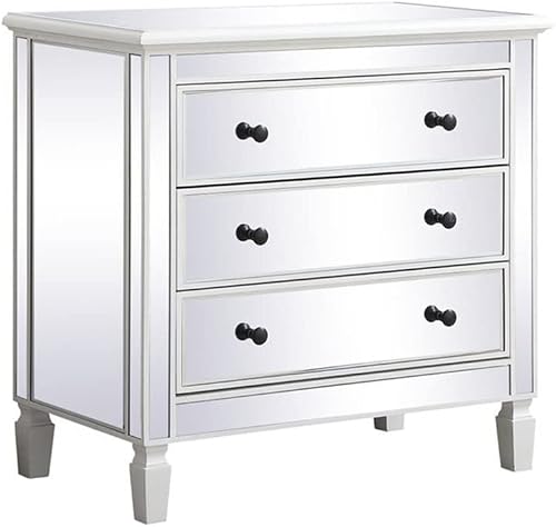 Elegant Decor 33 inch Mirrored 3 Drawer Chest in Antique White