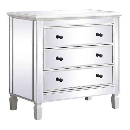 Elegant Decor 33 Inch Mirrored 3 Drawer Chest In Antique White #TOP16