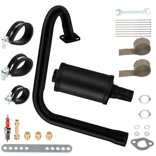 SHIQINHA Long Exhaust Pipe with Muffler Compatible with Predator 212cc 196cc Coleman CT200U BT200X Axis M200 Mini Bike 6.5hp GX160 GX200 Clone Engine KT196 Go Kart with Heat Shield Tape Main Jet Kit