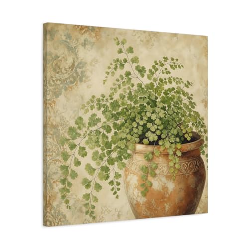 Toile de plante en pot verte terracotta 60x60 cm pour decoration salon vintage