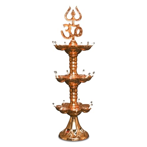 Electric Plastic Light, Pooja Diya with LED Spark, Home Temple Decor, Electric Diya Golden,Mandir Diya,Diwali Diya Lamp (3 Layer, 1)