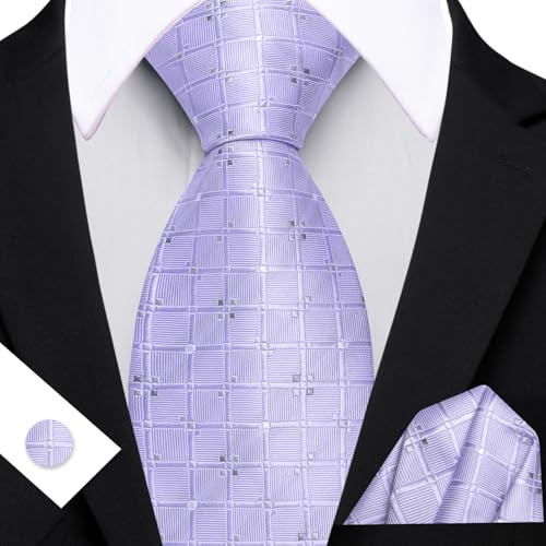 Image of YOHOWA Men Plaid /Striped Ties Set Silk Business Wedding Formal Fashion Necktie and Pocket Square Cufflinks Set