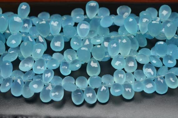 Calcédoine bleu ciel perle briolette poire 10x14mm pierre naturelle facettée