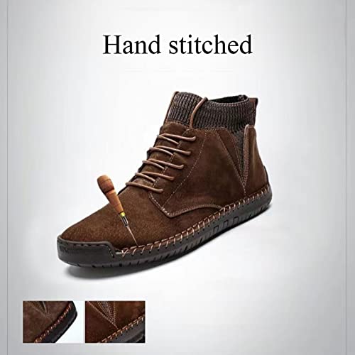 Image of Men's Vintage Hand Stitched Lace-Up Mid Loafers,Lace-up Chukka Dress Boot Motorcycle Walking Boots,Casual Leather Ankle Boots