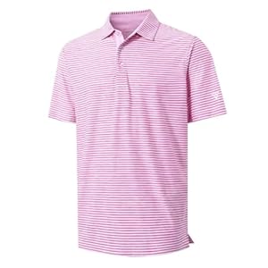 M MAELREG Golf Polo Shirts for Men Short Sleeve Dry Fit Striped Performance Moisture Wicking Collared Casual Mens Golf Shirt