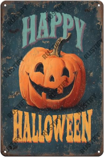 YoyaVex Vintage Tin Sign Metal Poster Happy Halloween Metal Sign Iron Painting Retro Wall Decor Poster for Home Coffee Bar Kitchen 16x12 Inch