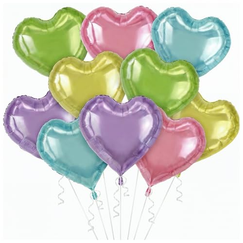 Image of KatchOn, Pastel Heart Balloons Set - 18 Inch, Pack Of 10 | Pride Conversation Heart Balloons, Pride Decorations | Pride Month Decorations