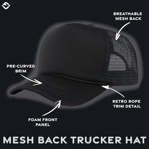 Image of Funky Junque Foam Trucker Hat, Trucker Hats for Women & Men - Blank Adjustable Snapback Mesh Back Baseball Cap