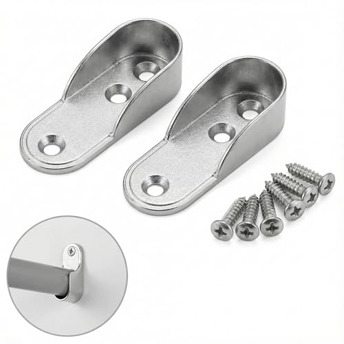 FNSIGHD 2 Pack 15mm Wardrobe Rail Brackets, Metal Oval Rail Support for Closet Rod Replacement, Heavy Duty 15mm Oval Rail End Support Flanges with Mounting Screws (Silver)