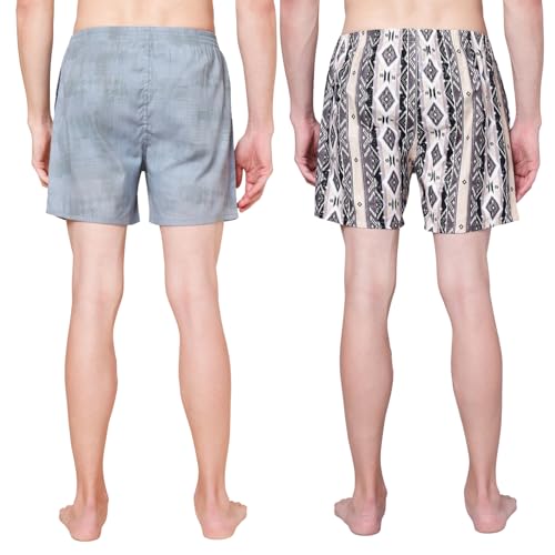 Image of Urban Scottish Men's Pack of 2 Cotton Printed Boxers with Side Pockets