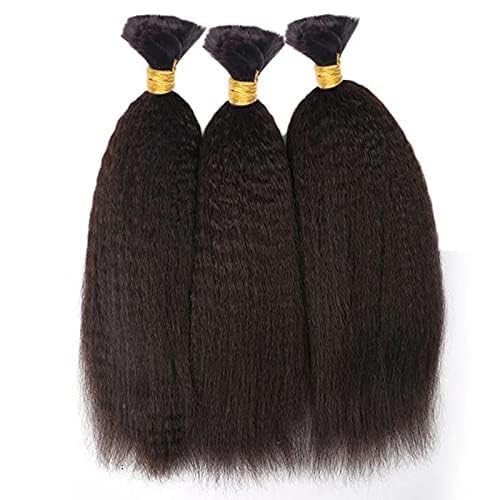 Kinky Straight Braiding Human Hair Bulk Brazilian Remy Hair Weaving Bundles No Weft Micro Braiding Coarse Italian Yaki Bulk Hair Extension 1Bundle/100g (26inch 1Pcs 100grams, #Natural Black)