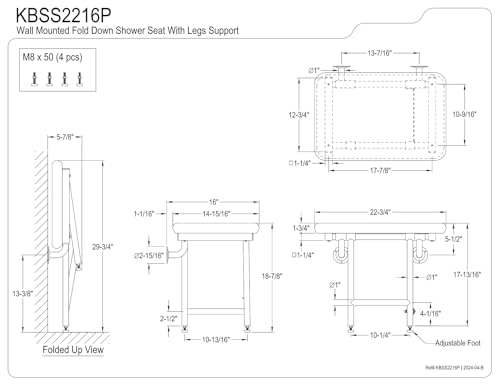 Kingston KBSS2216P Fold Down Shower Seat, Brushed Stainless Steel - image 2