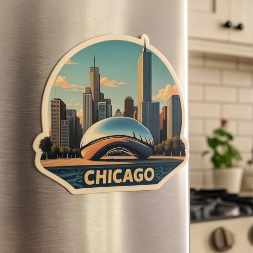 Image of Naxon Chicago City Theme Souvenir Wooden Fridge Magnet - 3x3 Inch Stylish Refrigerator Magnet for Kitchen & Home Decor | Travel Souvenir Gift from USA | Fridge Decoration Magnet | Pack of 1