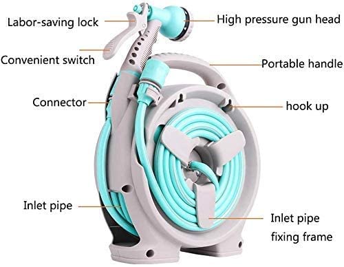 Image of Mini Portable Garden Pipe Hose Reel Cart with Water Spray Gun Set Agricultural Home Garden Storage Suit Cart Car Wash Hose Car