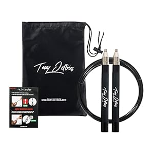 Tony Jeffries’s 2.0 Speed Jump Rope of 360 Degree Spin Ball Bearings, Daily Exercise Skipping Rope with Silicon Grip Handles, Lightweight Self Locking Adjustable Length Jumprope for Fitness Training