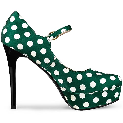Allegra K Allegra K Women's Platform Mary Jane Polka Dots Stiletto Heel Dark Green Pumps 9 m US