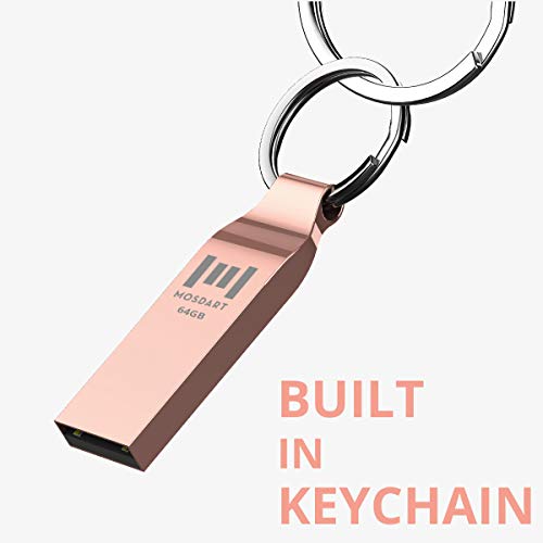 Mosdart 64Gb Usb 2.0 Flash Drive Metal Keychain Exfat Zip Drive Waterproof Thumb Drive 64 Gb Dustproof Usb2.0 Jump Drive 64G Shockproof Memory Stick For Storage And Backup,Rose Gold #TOP1