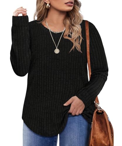 Image of CARCOS Plus Size Tops for Women Long Sleeve Raglan V Neck T Shirts Tunic Fall Blouse Xl-5Xl 14W -28W