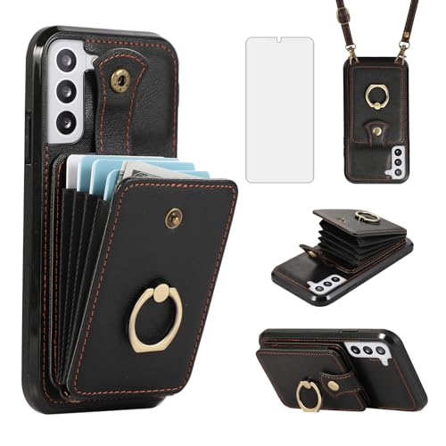 Coque Samsung S21 5G cordon pour femme avec porte-carte noir pour voyage