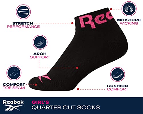 Reebok Girls' Quarter Socks - 12 Pack Stretch Performance Quarter Cut Arch Support Socks - Cushioned Athletic Socks for Girls3