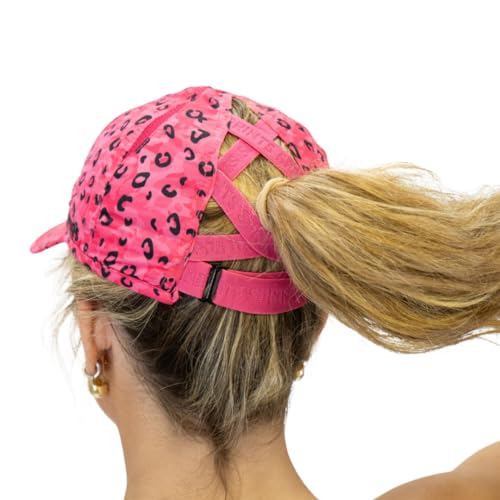 Sprints Performance Ponytail Hat | Race Day Lightweight Running Cap Quick Dry Sport Hat with Elastic Back Opening One Size (Jag Camo Fuchsia)