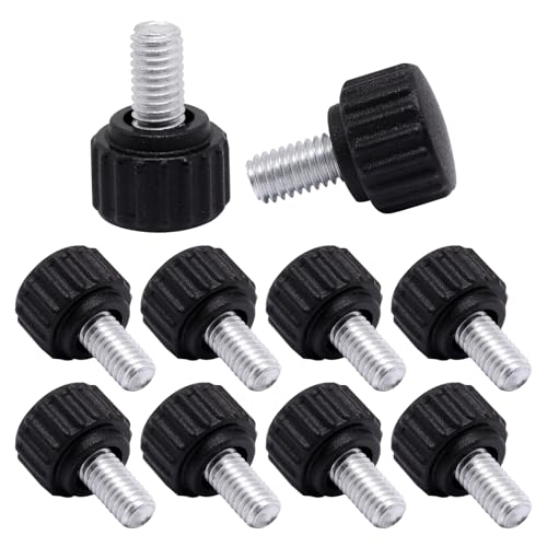 ZHMEINA 10PCS M6 x 10mm Threaded Knurled Thumbscrew, Carbon Steel Monitor Screws, Knobs Grip Thumb Screw Mounting Thumb Screw, Round Clamping Screws, Black