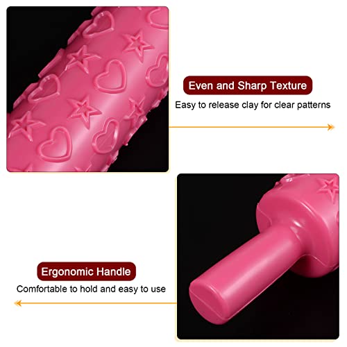 Harfington HTA230401HH0380 Pattern Embossed Rolling Pin 14.57 Inch X 1.97 Inch Star Heart 3D Pattern Pp Plastic Non-Stick Embossing Textured Rolling Pins thumb #3