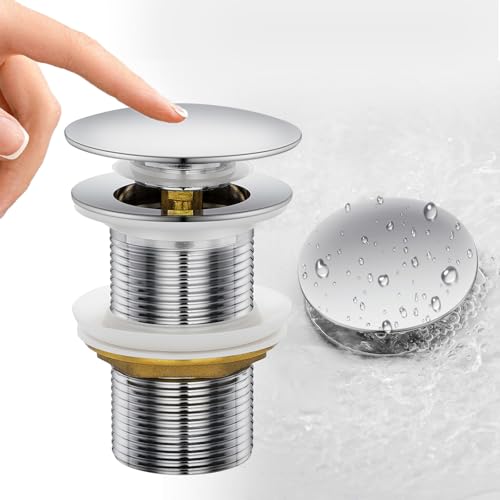 Piletta Lavabo Bagno, Piletta Lavabo Universale G1 1/4“, Piletta Click Clack Senza Troppopieno per Cucina e Bagno, Sifone Bidet, Vasca