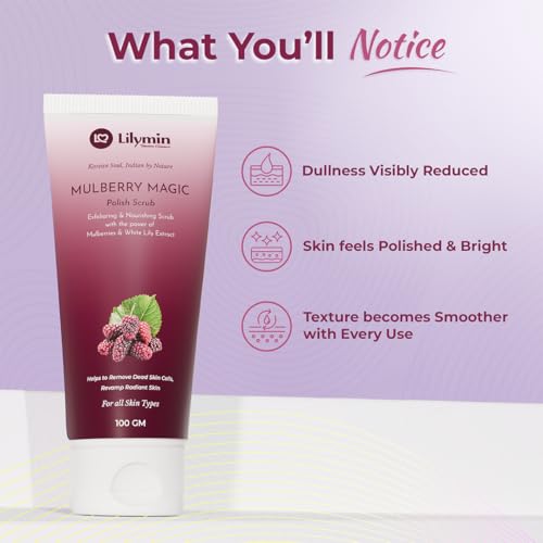 Image of Exfoliating Scrub Mulberry Magic with White Lily & Orange Peel - 100GM, Clean - Natural & Organic, For Men & Women, Brightening Polish Scrub, Removes Dead Skin Cells, Smoothens & Hydrates