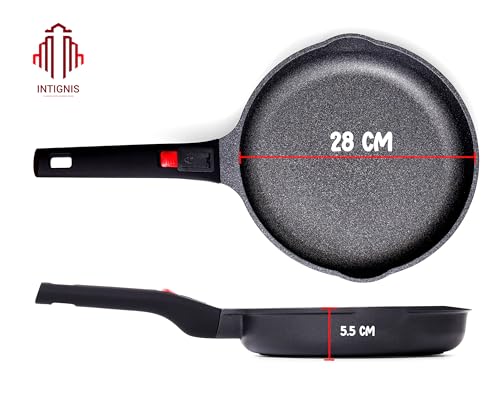 INTIGNIS Frying Pan Non Stick with Removable Handle | Scratch Resistant & Durable | Induction Ready with Stainless Steel Base | Chemical Free Ceramic Coating | Oven Safe Skillet (28cm Frying Pan) - Image 2