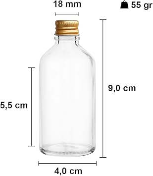 Afracam 50 cc Gold Metal Kapaklı Hediyelik Shot Şişesi 50 ml Kolonya Koku Süs Küçük Şeffaf Cam Şişe 6 Adet