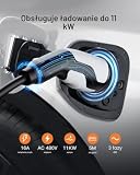 tomons Kabel do ładowania typu 2, 11 kW, 5 m, 16 A, 3-fazowy, kabel do ładowania samochodu elektrycznego typu 2 do EV/PHEV, typ 2 na typ 2 EV, kabel do ładowania z torbą i ściereczką z mikrofibry do