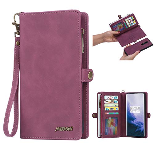 Simicoo OnePlus 8 Wallet case, OnePlus 8 FILP Leather case Card Slots Holder Zipper Purse Detachable Magnetic Cover Hand Strap Cash Pocket Pouch Wallet for OnePlus 8 (OnePlus 8, Black)