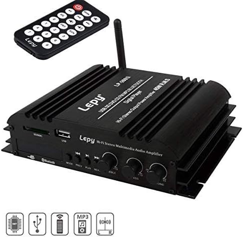 FisherMo Mini Bluetooth Amplifier, Wireless Streaming Home Car Amp Digital Class D 4 Channel Hi-Fi Stereo Music USB SD Player FM Radio Receiver for Phone PC TV