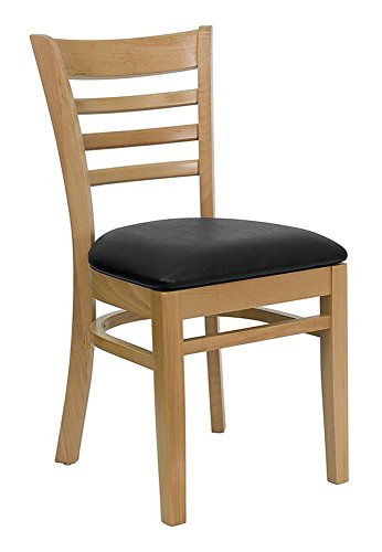 Flash Furniture 2 Pack Hercules Series Ladder Back Natural Wood Restaurant Chair - Black Vinyl Seat #TOP12