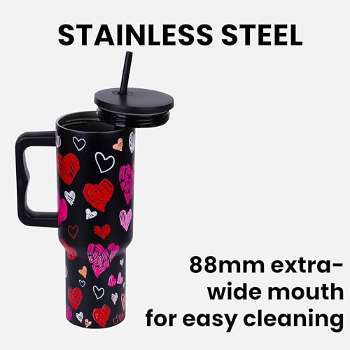 Image of Personalised with Your Name, 1200ml Tumbler with Straw - Handle - Stainless Steel Double Wall Insulated Cup | Leakproof Sipper Mug for Hot - Cold Drinks | Coffee - Water Tumbler (Toxic Romance)