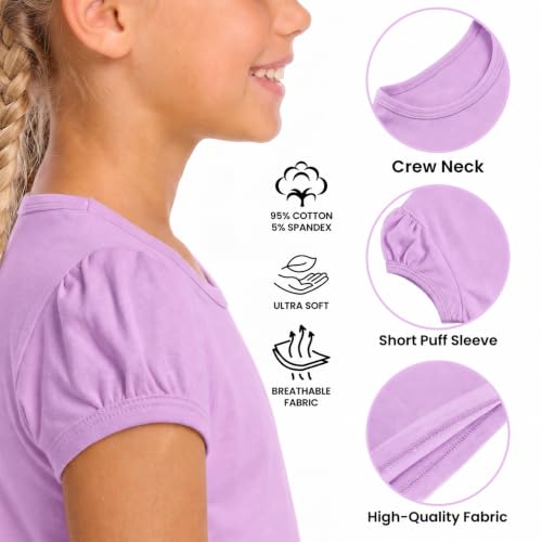 Image of Lilax Girls Short Puff Sleeve Cotton T-Shirt, Toddler & Little Girls Top | 95% Cotton Puff Sleeve Tee; Crewneck, Short Sleeve; Toddler & Girls Sizes 2T-12; for School, Play & Everyday; Machine Wash