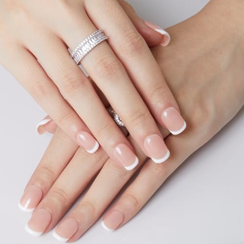 MANITIPS Reusable Handmade Press on Nails Short Square, MANITIPS White French Tip Manicure Fake Nails with Glue, 12 Sizes - 24 Nail Kit