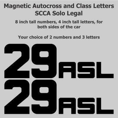 SCCA - NASA - Track Day - 8 inch Autocross Magnetic Number Package with Class Letters, Black, Block Font