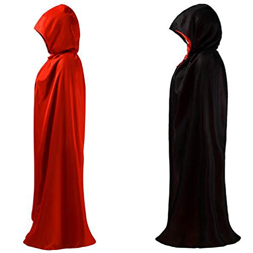 Ourlore Black And Red Reversible Halloween Christmas Cloak Masquerade Party Cape Costume (55 Inch, With Hood) #TOP3