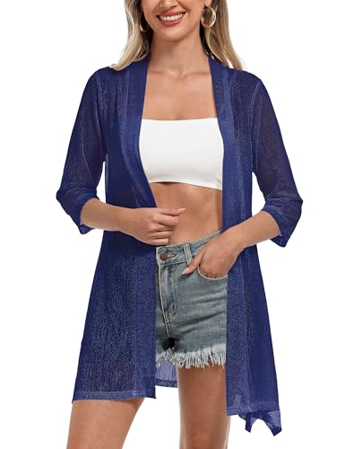 Image of iClosam Women Casual 3 /4 Sleeve Sheer Open Front Cardigan Sweater Kimono