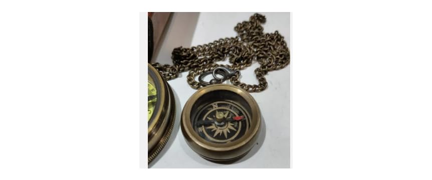 Brújula de bolsillo náutica de latón con cubierta de cuero vintage miniatura 3