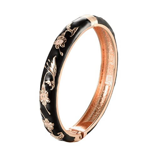Ujoy Bangles 5 Pcs Enamel Jewelry Set Rose Gold Flower Engraved Cloisonne Bracelets Pack In A Box 5Pcs-Black #TOP7