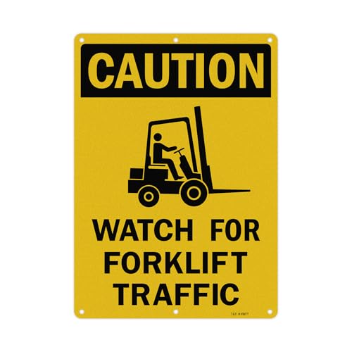 Image of T&R Large Watch For Forklift Traffic Sign - 14 x 10 Inches Rust Free .040 Aluminum Reflective - UV Protected, Waterproof and Fade Resistant - 6 Pre-drilled Holes