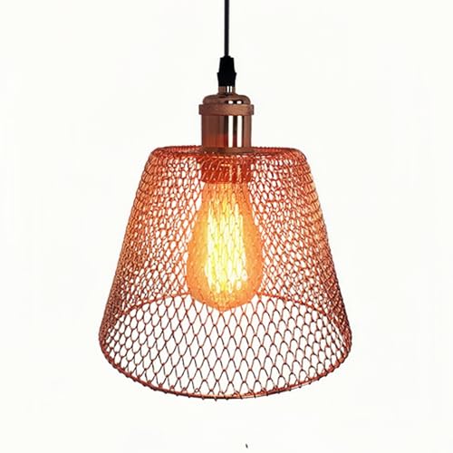 KRUIHAN Modern Vintage Pendant Light E27 Chandelier Ceiling Lamp Foldable Metal Mesh Cage Hanging Lighting Shade for Dinning Room Bar Restaurant Bedroom Cafe(Rose Gold)