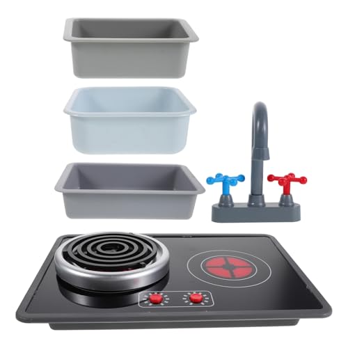 GARIOUANS Minicocina Infantil De 6 Piezas Cocina De Inducción con Grifo Y Fregadero con De Luz Y Sonido Realistas Accesorios para Juegos De Simulación