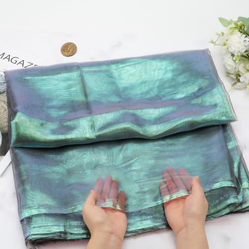 GORGECRAFT 3M Rainbow Laser Gradient Organza Iridescent Lace Voile Fabric Sheer 152cm Wide Metallic Holographic Gauze for Wedding Dress Curtain Background Photography(Medium Sea Green) - Image 3