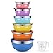 Mixing Bowls, Weiyudang 6 piece Salad Bowl Stainless Steel Basin Metal Bowls Set With Colorful Lids - Set Includes 2, 2.5, 3, 4, 5.5, 7Quart, Measuring Cup as a Gift