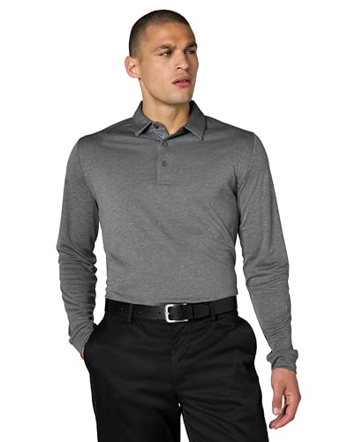 Callaway Men's Long Sleeve Moisture Wicking Golf Polo Shirt with Stretch Fabric (Available in Big & Tall), Quiet Shade Heather, XXL