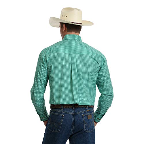 Wrangler Men's George Strait by Printed Geo Long Sleeve Western Shirt Green Small